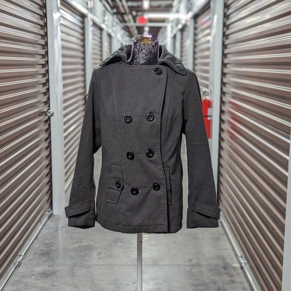 Dark Academia Old Money Hooded Peacoat Gray Double Breasted‎ Coat George Medium